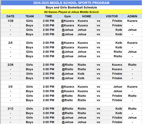 Winter Games Schedule